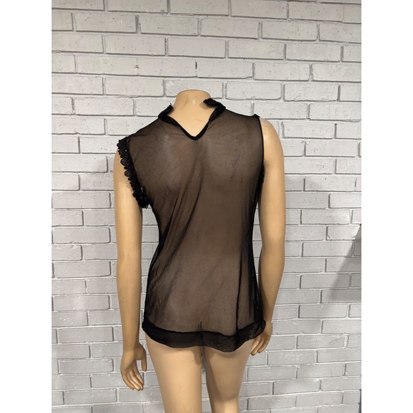 Womens Black Lace Sheer‎ Mock Neck Sleeveless Top Dark Academia Fairy Grunge - Picture 6 of 6